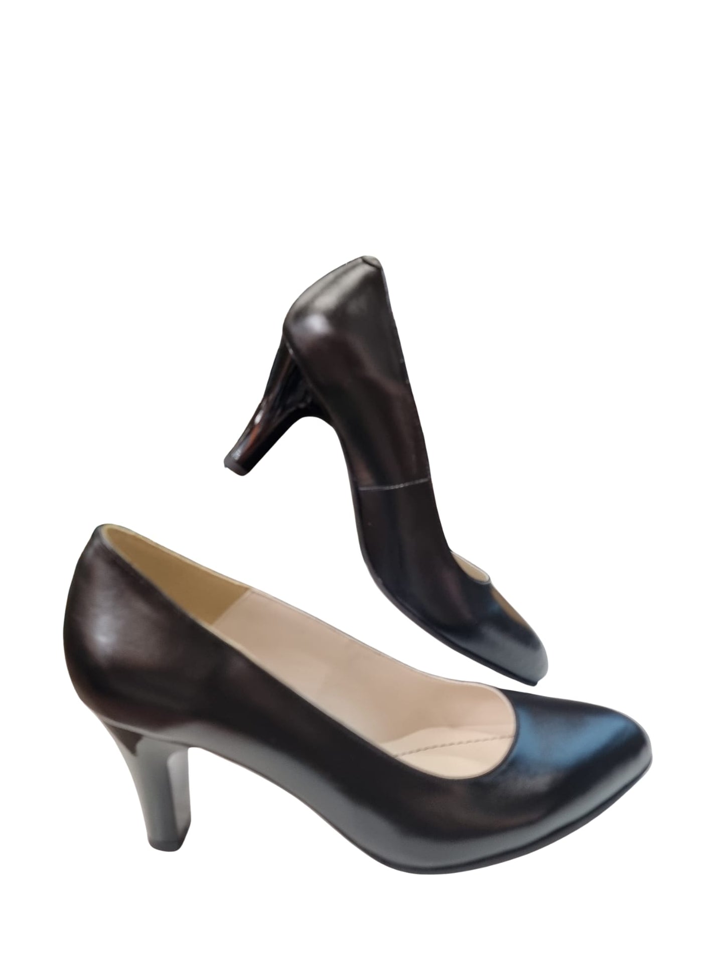 Pantofi damă negri eleganți din piele naturală cu toc subțire 7 cm