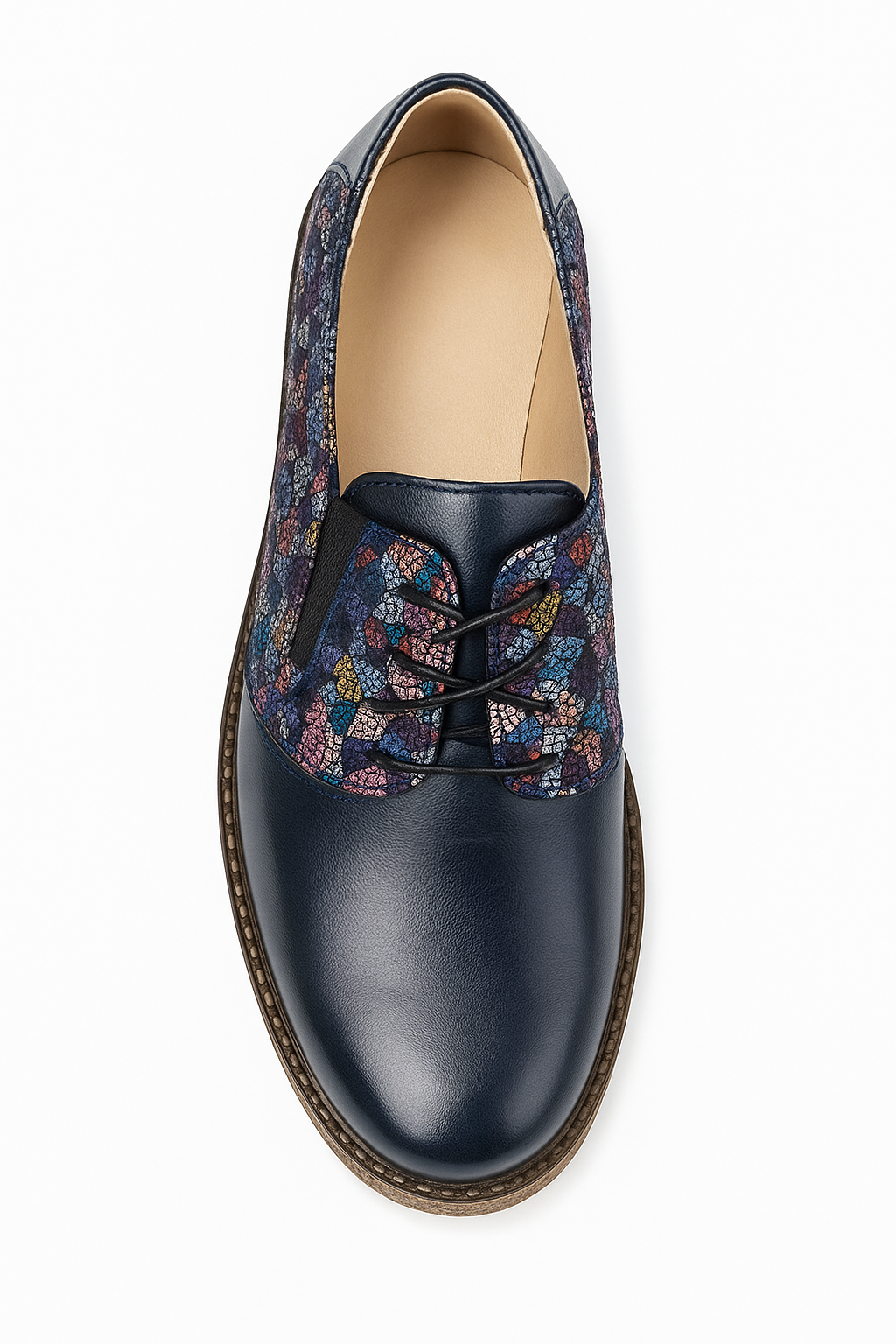Pantofi casual damă din piele naturală bleumarin cu șiret – model clasic