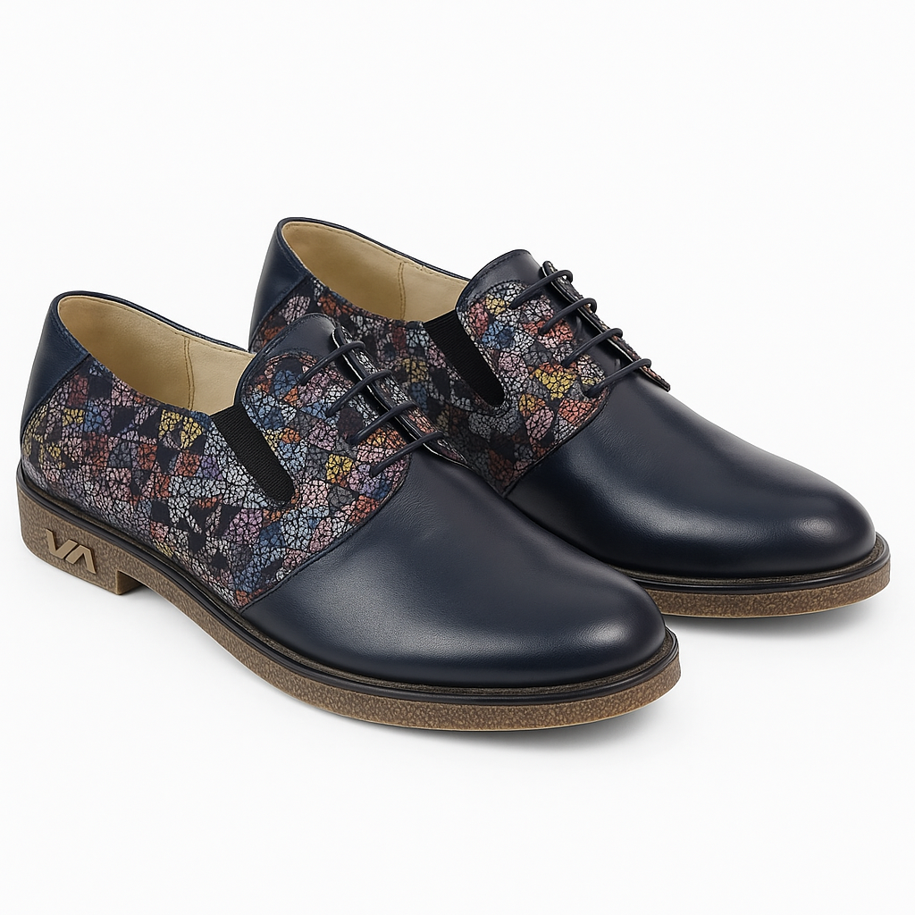 Pantofi casual damă din piele naturală bleumarin cu șiret – model clasic