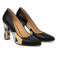 Pantofi damă eleganți negri din piele cu imprimeu geometric și toc gros colorat – Nimar