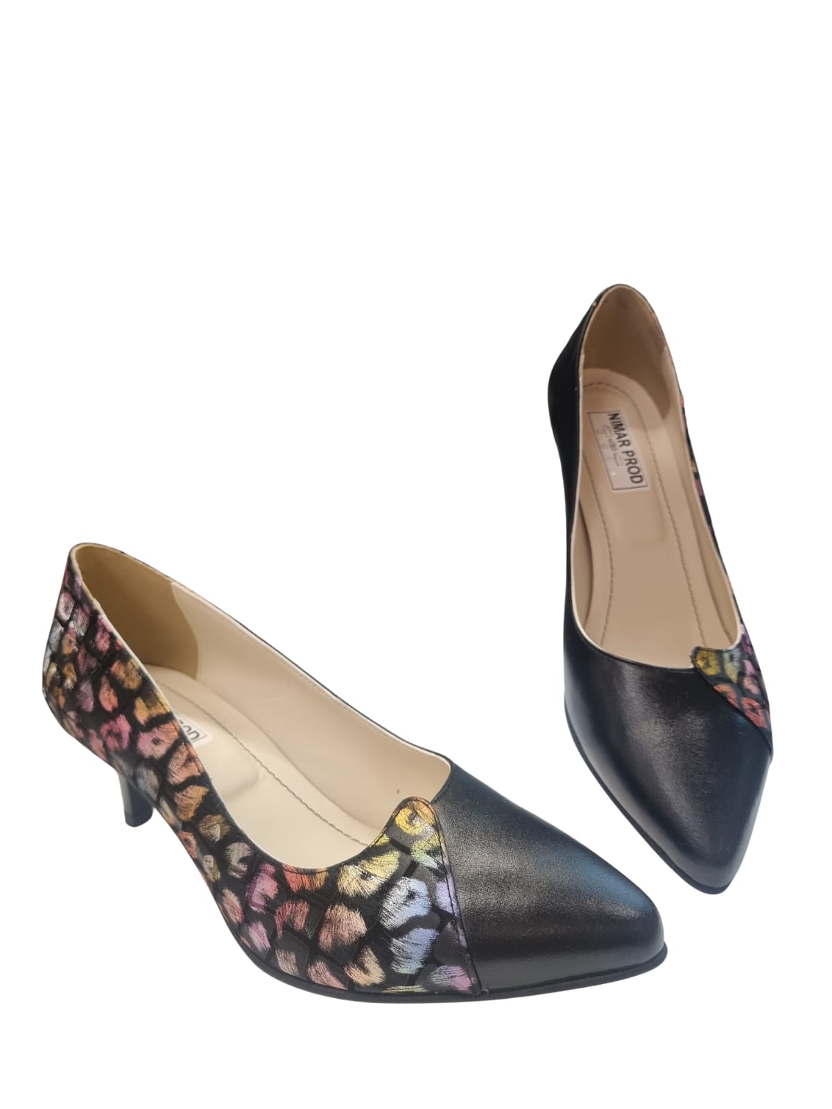 Pantofi damă multicolori cu imprimeu animal print și toc 5 cm – piele naturală