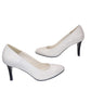 Pantofi eleganți damă albi cu toc 7 cm – piele naturală texturată
