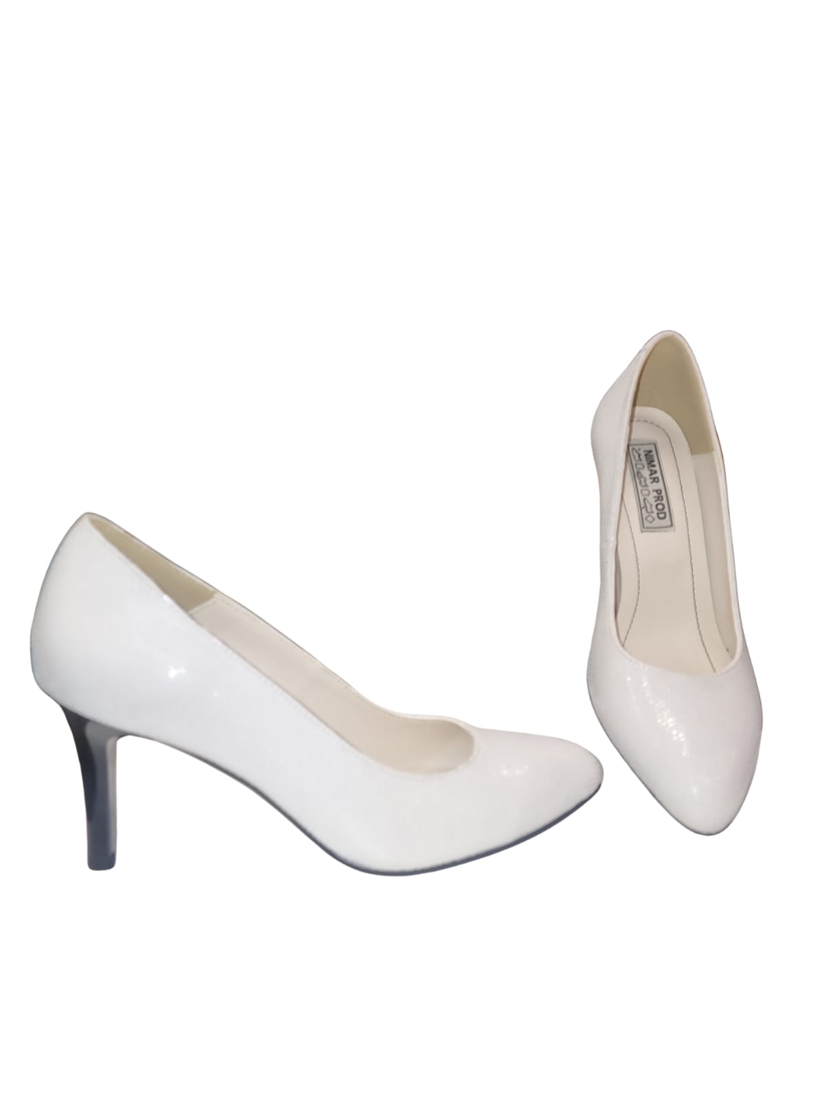 Pantofi eleganți damă albi cu toc 7 cm – piele naturală texturată
