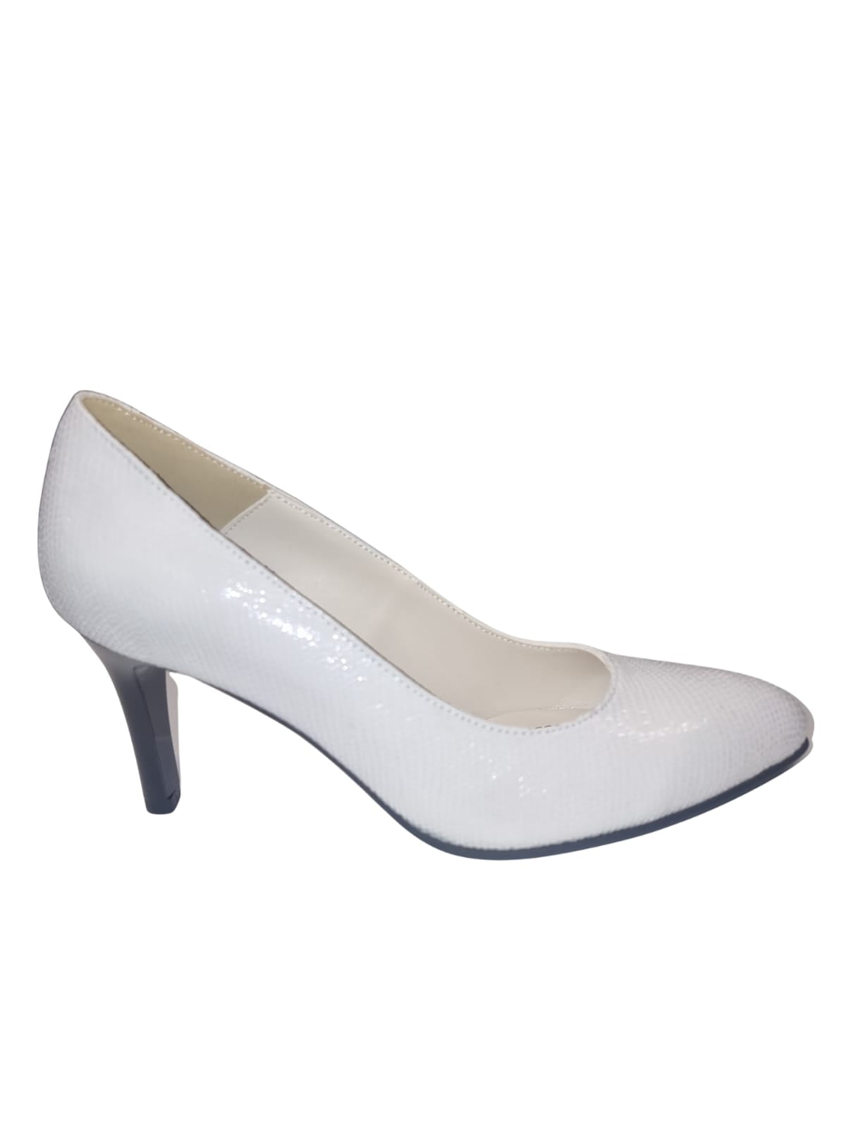 Pantofi eleganți damă albi cu toc 7 cm – piele naturală texturată