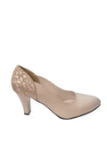 Pantofi eleganți damă bej cu toc 7 cm și detaliu texturat spate – piele naturală