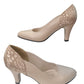 Pantofi eleganți damă bej cu toc 7 cm și detaliu texturat spate – piele naturală