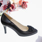 Pantofi eleganți negri din piele naturală cu aplicație decorativă și toc 7 cm