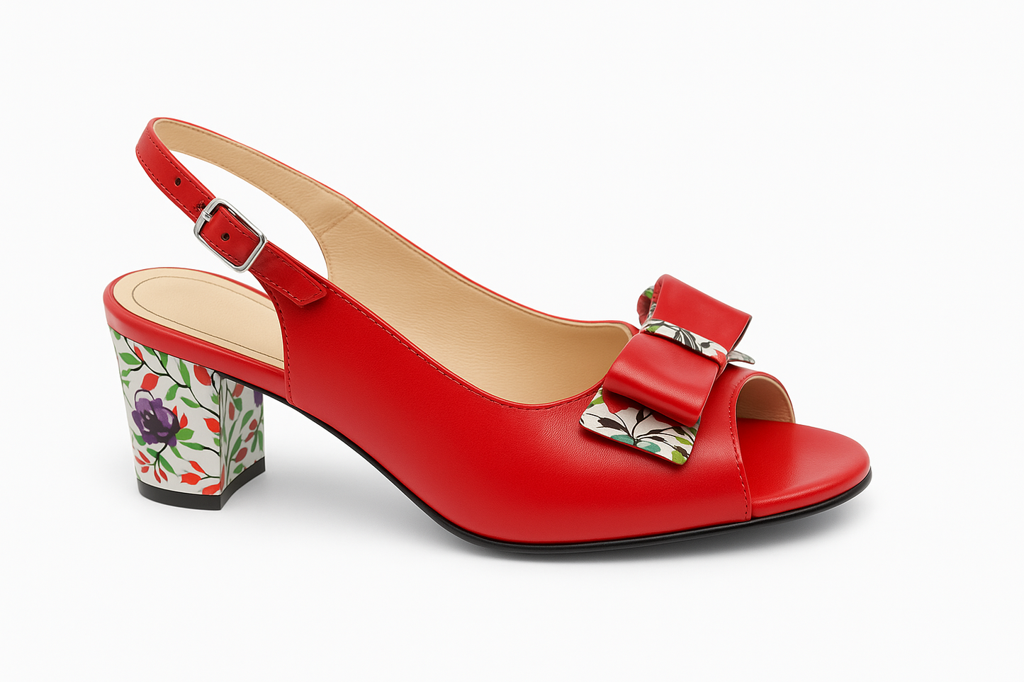 Sandale Roșii din Piele Naturală cu Toc Floral de 7 cm – Accesoriu Elegant de Vară