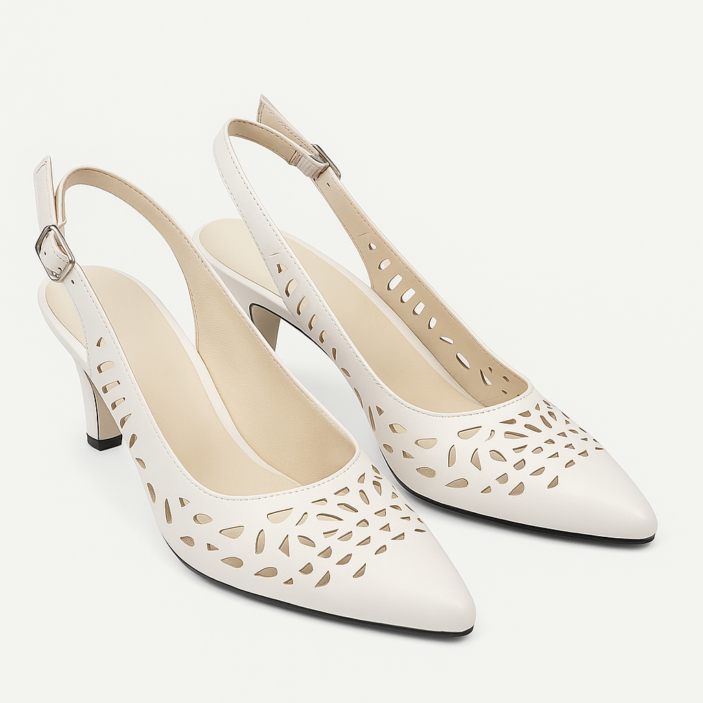 Sandale elegante din piele naturală, perforate, cu toc de 7 cm – aerisite, comode și rafinate