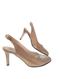 Sandale slingback aurii din piele naturală cu toc de 7 cm