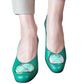 Pantofi verzi din piele naturală cu toc gros de 5 cm – detaliu floral elegant