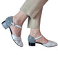 Sandale damă din piele naturală alb sidefat cu toc mic de 3 cm – confort și eleganță