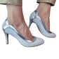 Pantofi stiletto damă din piele naturală alb cu argintiu – toc subțire de 7 cm