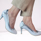 Pantofi stiletto damă din piele naturală alb cu argintiu – toc subțire de 7 cm