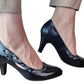 Pantofi eleganți negri din piele naturală cu imprimeu floral și decupaj lateral