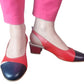 Sandale Slingback Din Piele Roșii cu Vârf Negru și Toc Mic – 3 cm