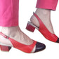 Sandale Slingback Din Piele Roșii cu Vârf Negru și Toc Mic – 3 cm