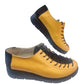 Pantofi casual damă din piele galbenă cu șiret decorativ și talpă neagră