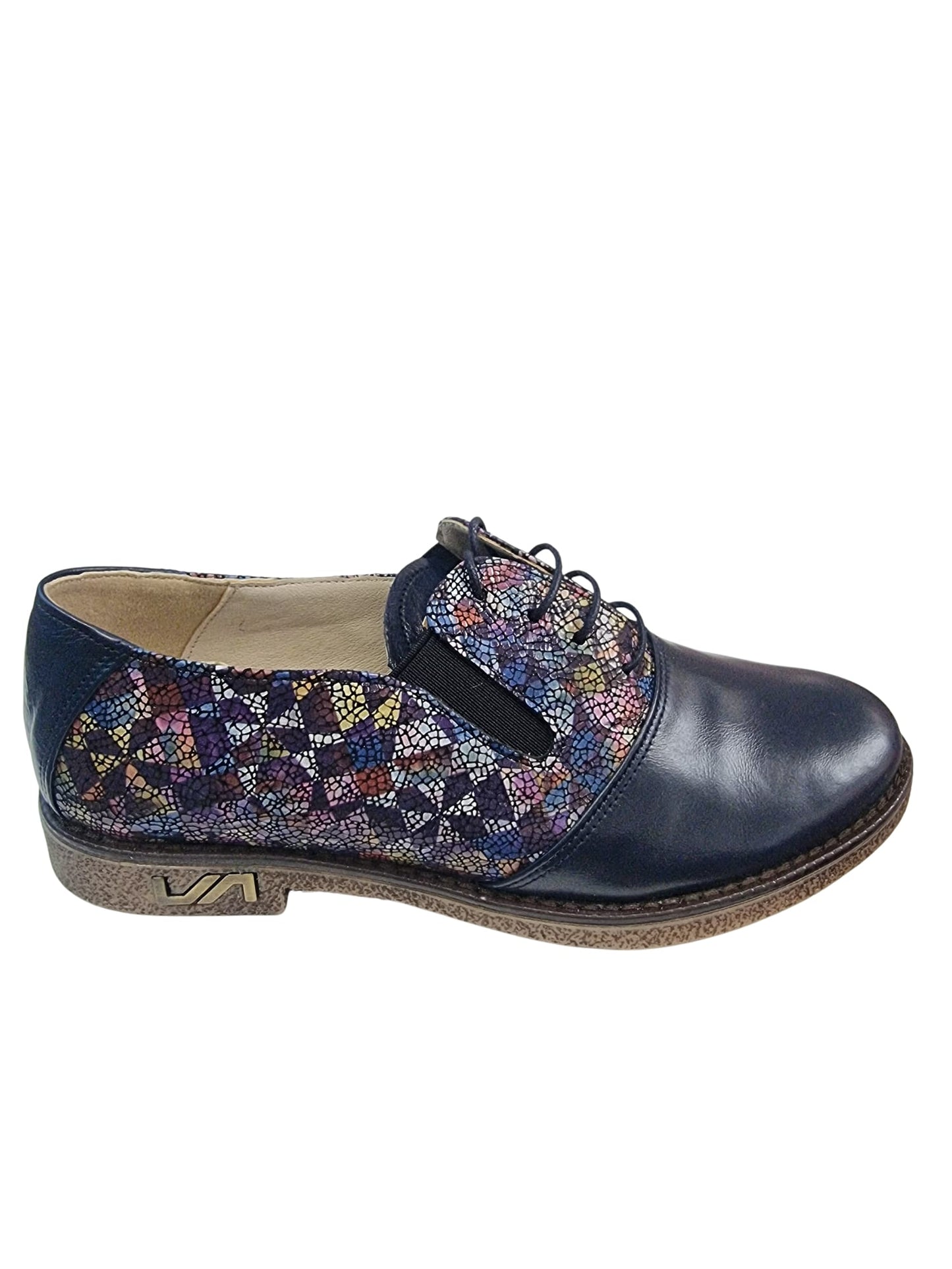 Pantofi casual damă din piele naturală bleumarin cu șiret – model clasic