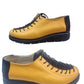 Pantofi casual damă din piele galbenă cu șiret decorativ și talpă neagră