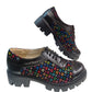Pantofi casual damă din piele cu imprimeu geometric multicolor și talpă groasă