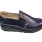 Pantofi slip-on damă din piele bleumarin cu detalii mozaic și talpă confort