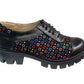 Pantofi casual damă din piele cu imprimeu geometric multicolor și talpă groasă
