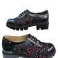 Pantofi casual damă din piele cu imprimeu geometric multicolor și talpă groasă