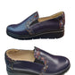 Pantofi slip-on damă din piele bleumarin cu detalii mozaic și talpă confort