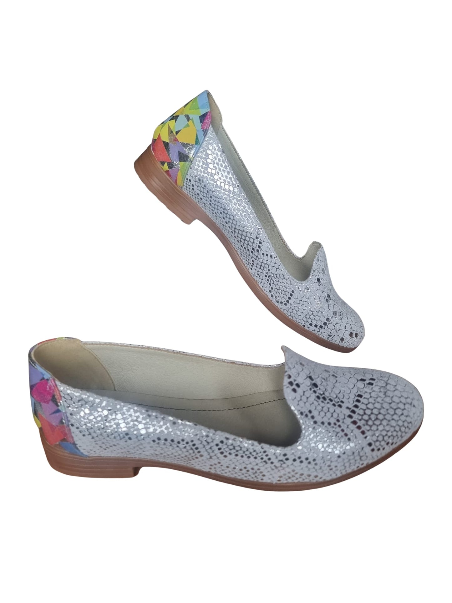 Balerini damă din piele naturală cu imprimeu șarpe și detaliu multicolor – stil urban, confort de zi cu zi