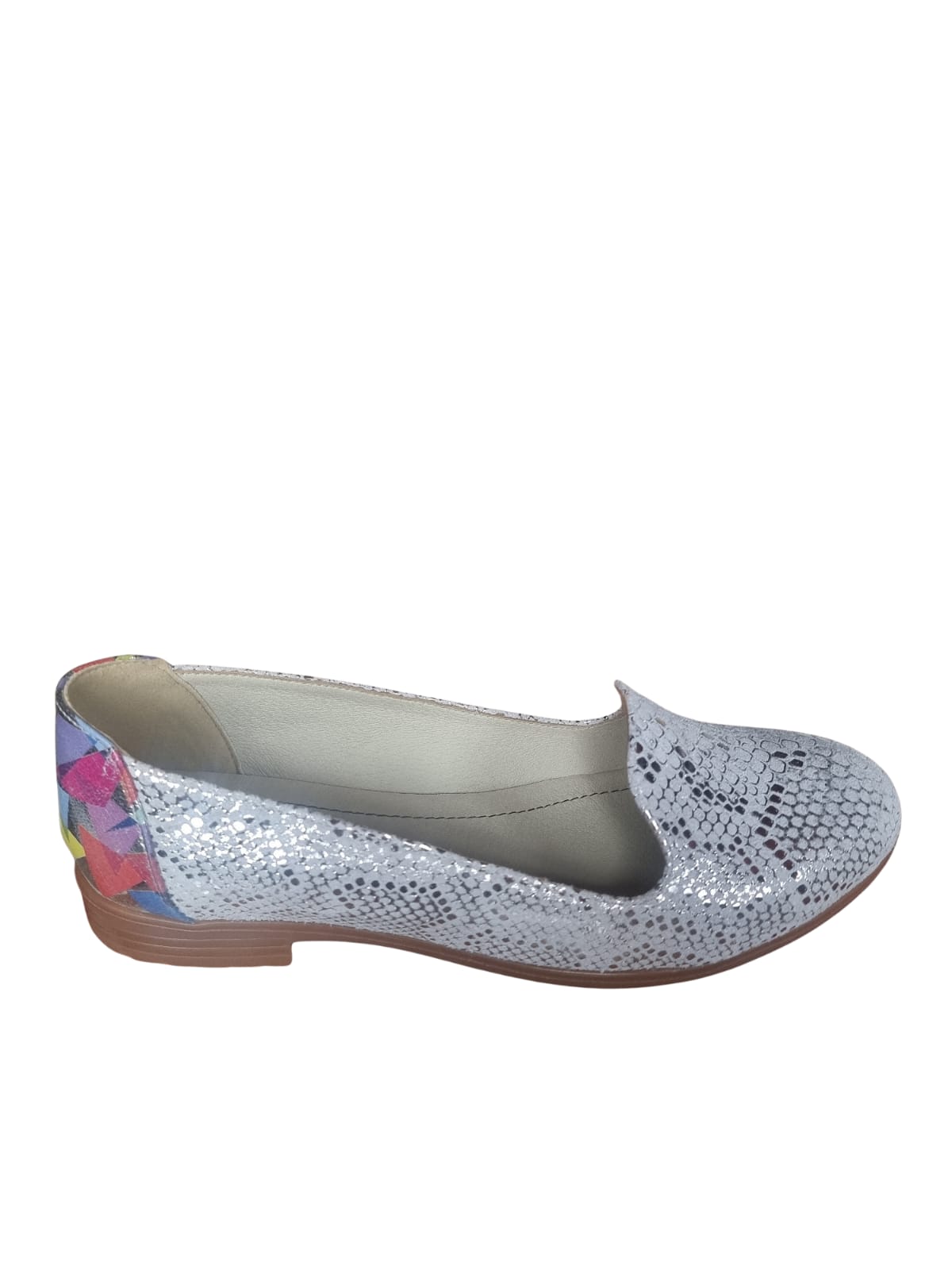 Balerini damă din piele naturală cu imprimeu șarpe și detaliu multicolor – stil urban, confort de zi cu zi