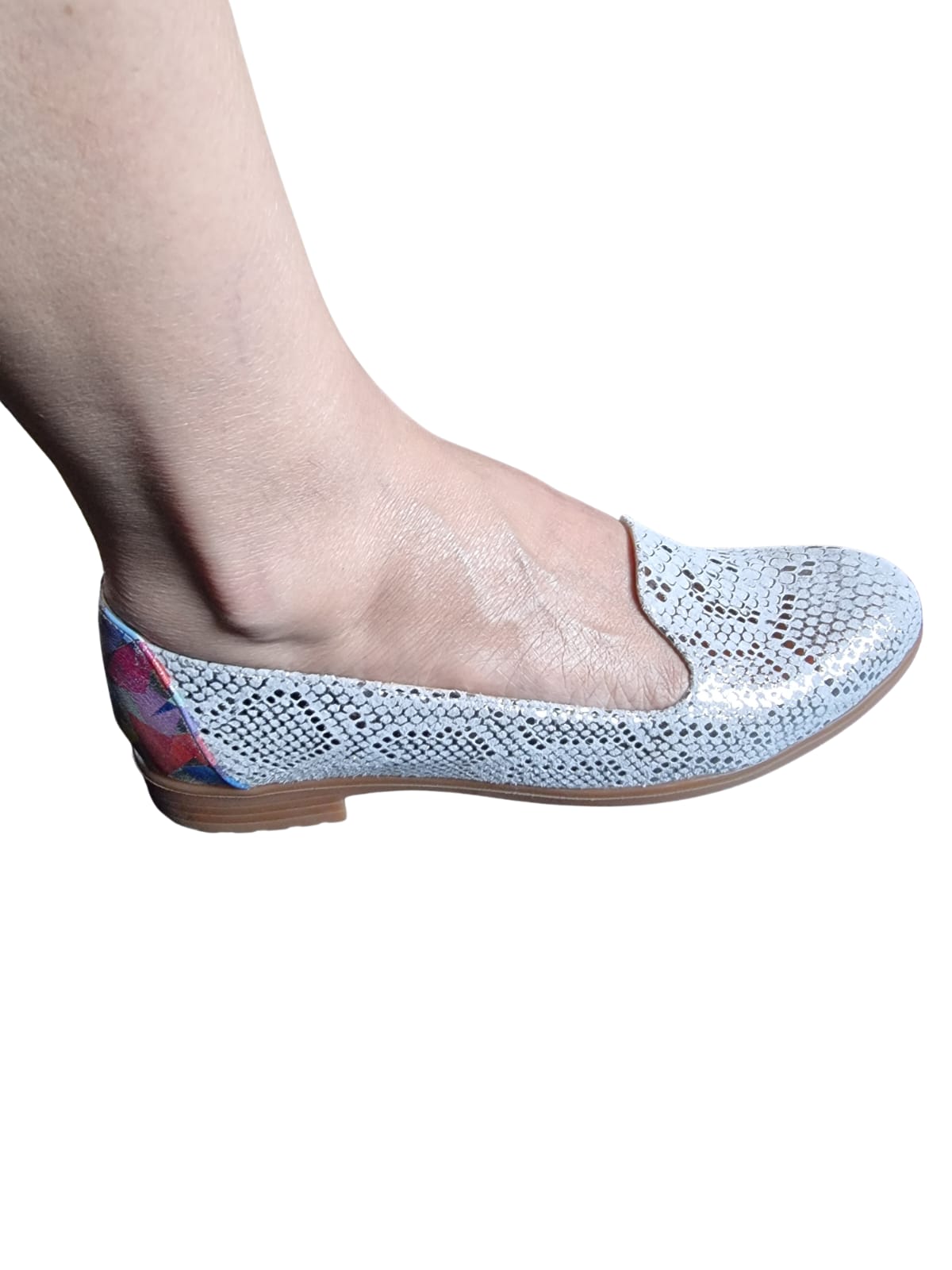 Balerini damă din piele naturală cu imprimeu șarpe și detaliu multicolor – stil urban, confort de zi cu zi