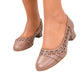 Pantofi damă bej perforați din piele naturală, toc gros 3 cm – Eleganță și confort
