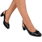 Pantofi damă eleganți negri cu cataramă și toc decorativ – piele naturală, toc 5 cm
