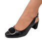 Pantofi damă eleganți negri cu cataramă și toc decorativ – piele naturală, toc 5 cm