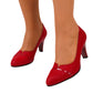 Pantofi Stiletto Roșii din Piele Naturală cu Toc 7 cm – Decupaj Inimă și Finisaj Texturat Elegant