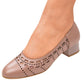 Pantofi damă bej perforați din piele naturală, toc gros 3 cm – Eleganță și confort