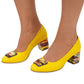 Pantofi Galbeni din Piele Naturală cu Toc Gros Colorat – Casual Eleganți & Confortabili