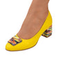 Pantofi Galbeni din Piele Naturală cu Toc Gros Colorat – Casual Eleganți & Confortabili