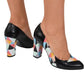 Pantofi damă eleganți negri din piele cu imprimeu geometric și toc gros colorat – Nimar