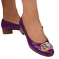 Pantofi eleganți mov din piele naturală cu toc mic și accesoriu multicolor