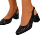 Pantofi decupați din piele naturală cu baretă – negru, toc gros 5 cm