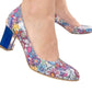 Pantofi eleganți din piele naturală cu imprimeu floral și toc albastru – model statement
