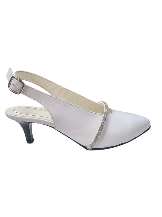 Sandale elegante albe cu toc gros 5 cm – Piele naturală