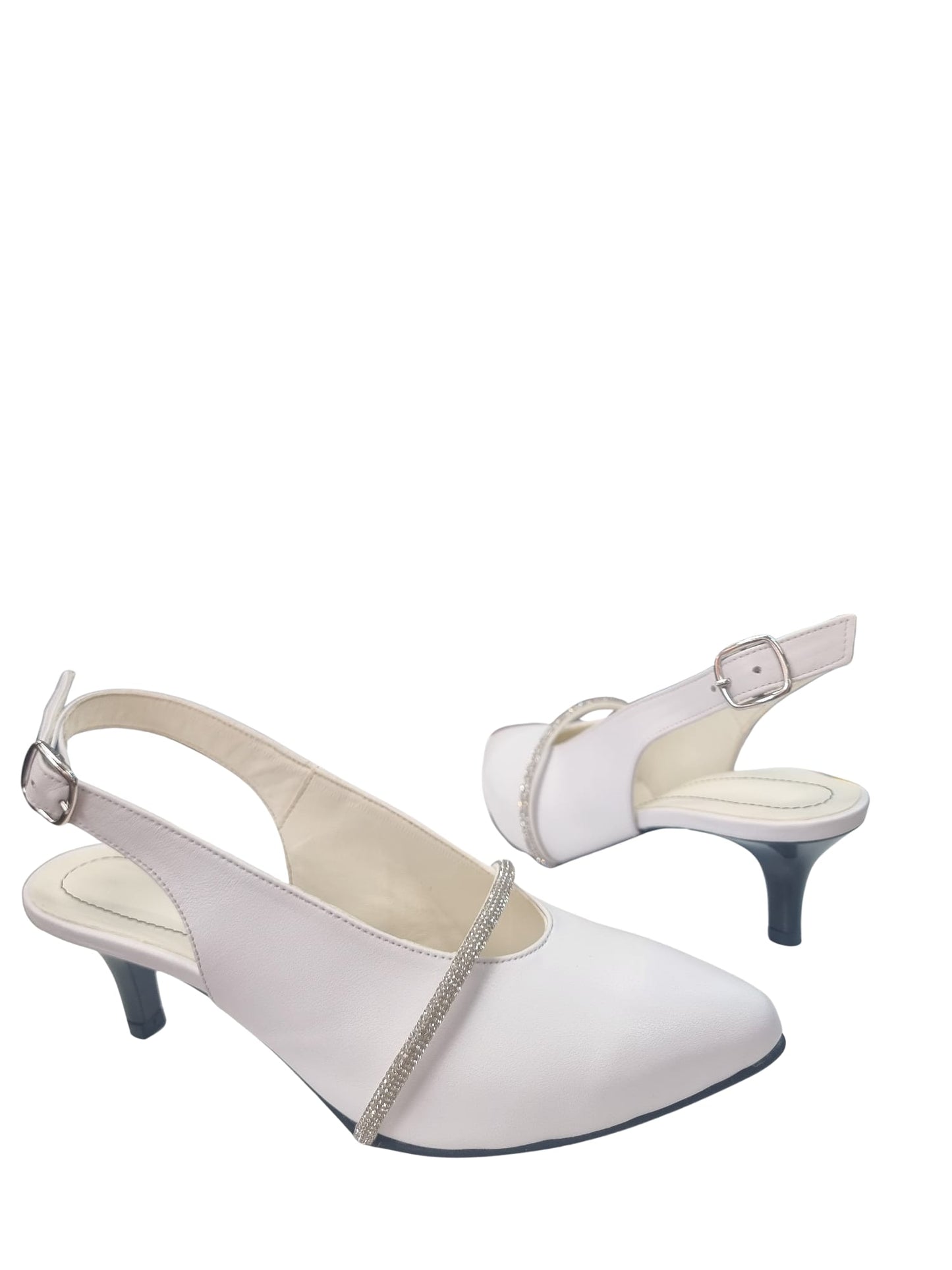 Sandale elegante albe cu toc gros 5 cm – Piele naturală