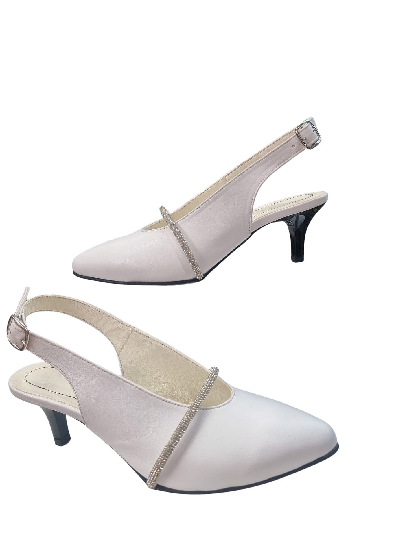 Sandale elegante albe cu toc gros 5 cm – Piele naturală