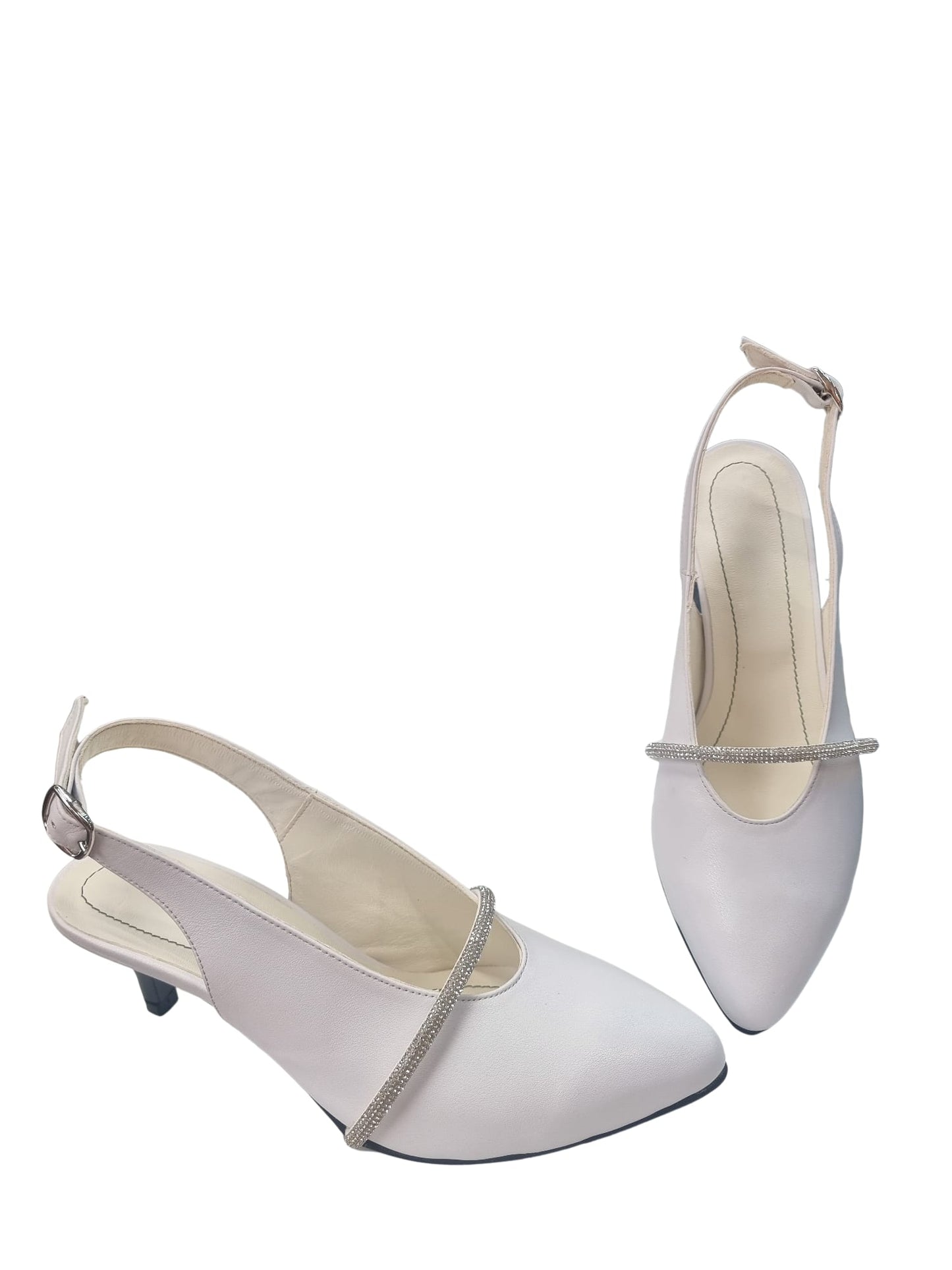 Sandale elegante albe cu toc gros 5 cm – Piele naturală