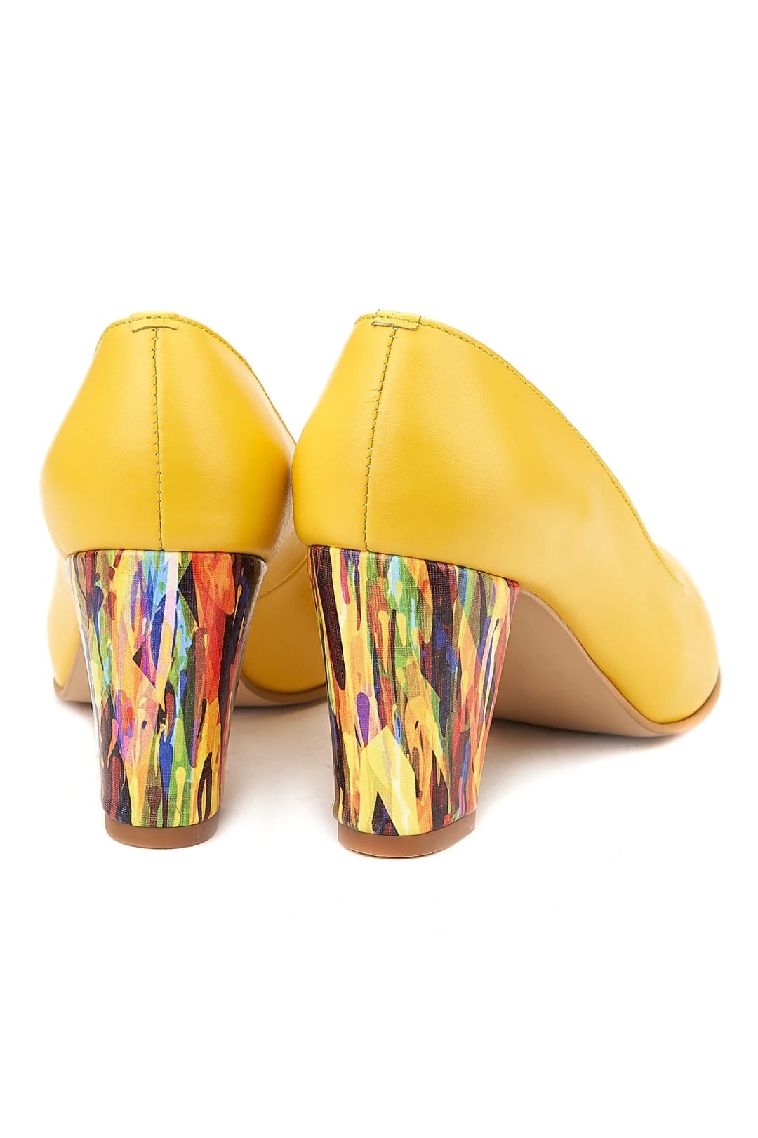 Pantofi galbeni din piele naturală cu toc gros decorativ – Stil și confort de vară 🌼