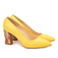 Pantofi galbeni din piele naturală cu toc gros decorativ – Stil și confort de vară 🌼