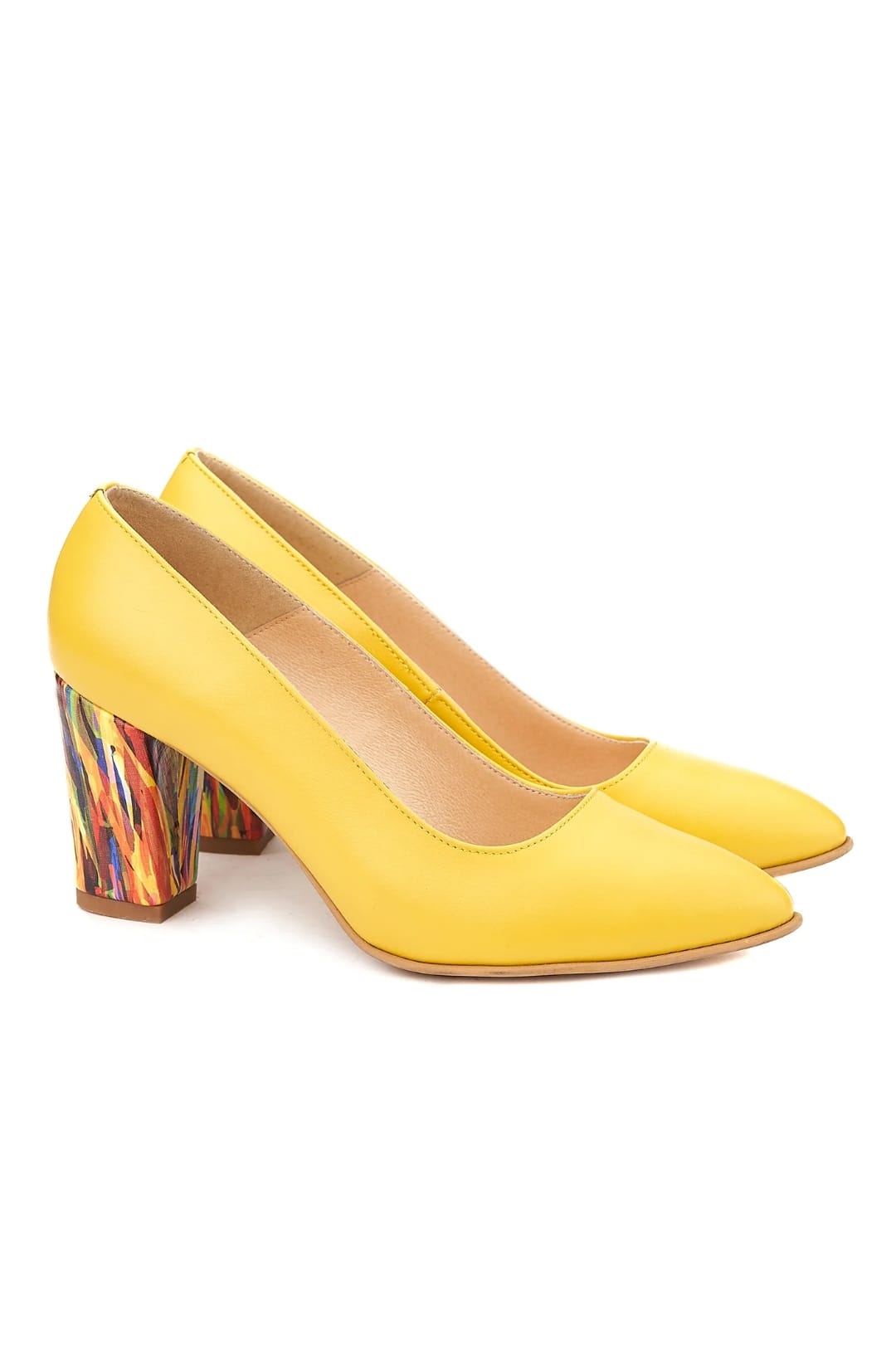 Pantofi galbeni din piele naturală cu toc gros decorativ – Stil și confort de vară 🌼